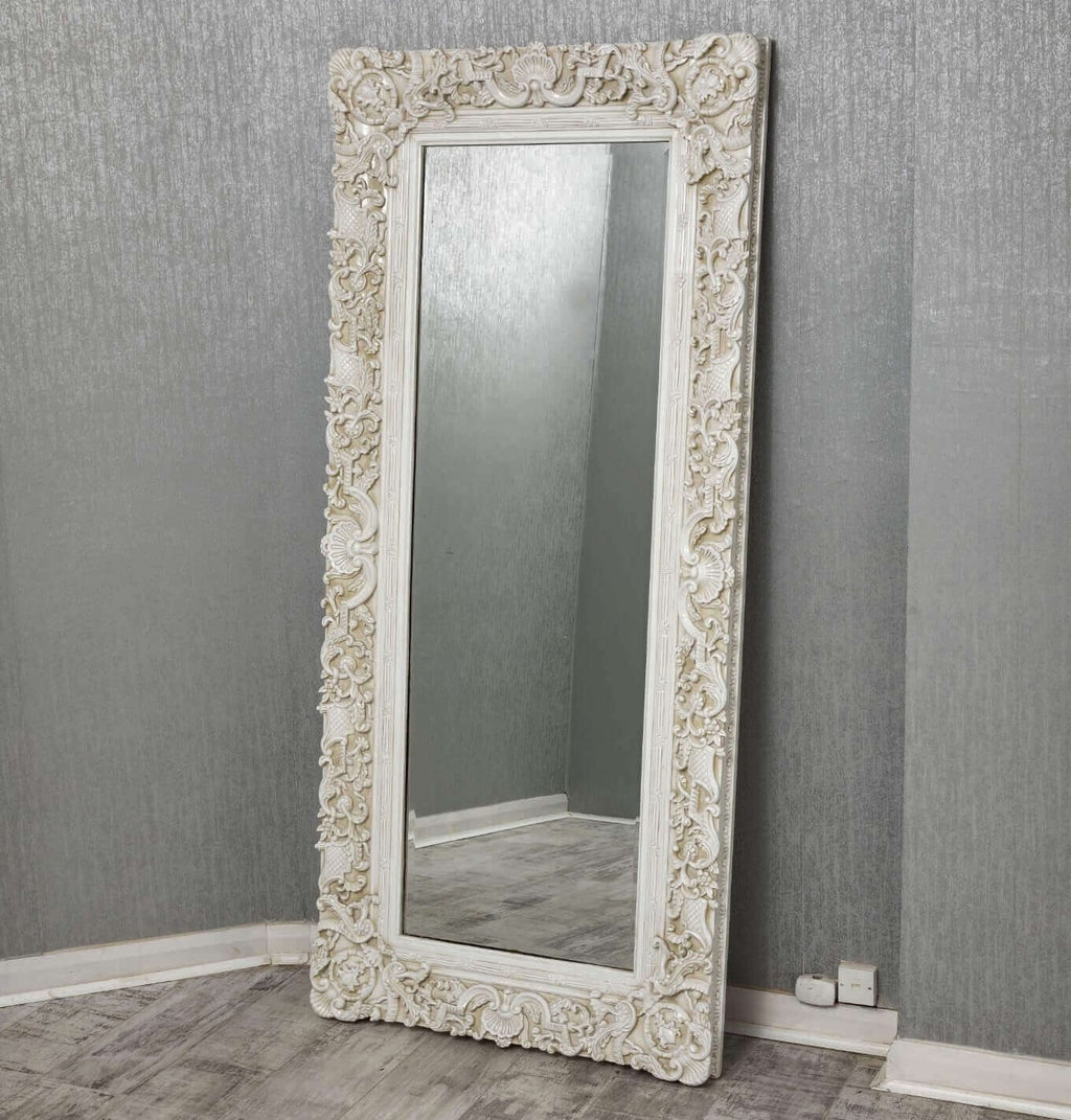 French Ornate Leaner Mirror - White