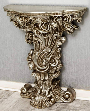 French Ornate Wall Mirror Console Set - Silver